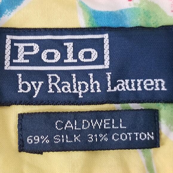 Polo Ralph Lauren Caldwell Shirt Mens Large Yellow Silk Cotton Camp Hawaiian - Picture 9 of 11